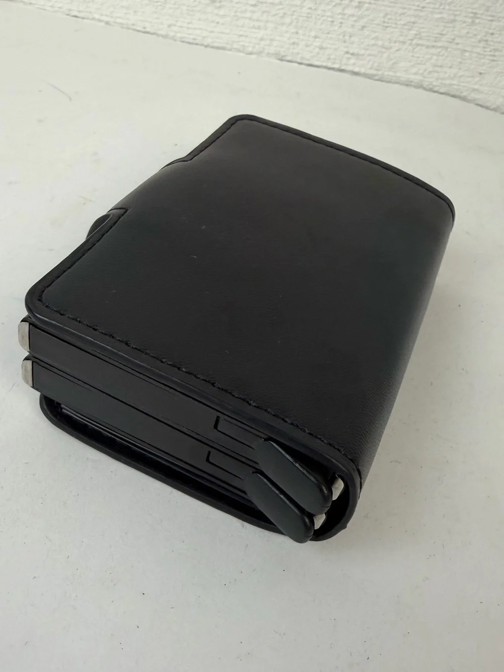 Black Leather Double Pop-up Credit Card Wallet